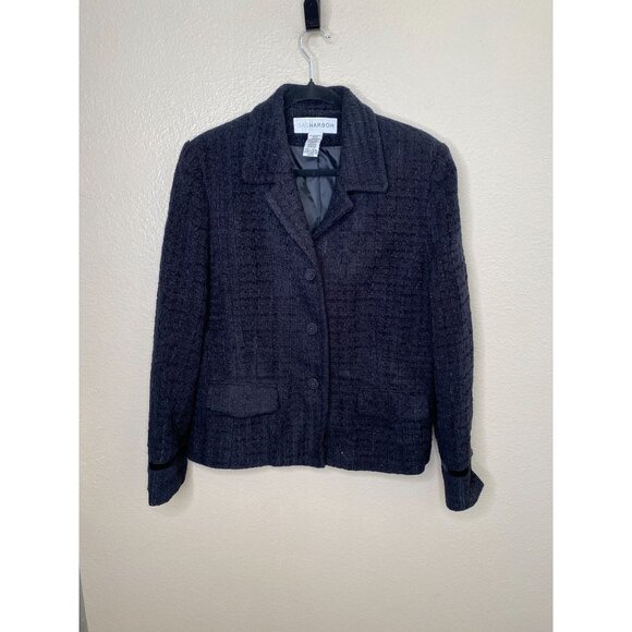 Sag Harbor Womens Black Textured Blazer 12 Acrylic Blend 3-Button Closure Jacket - Picture 1 of 6